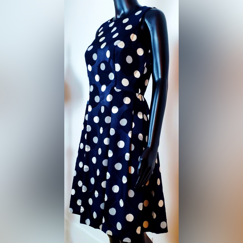 Vince Camuto Navy Blue and White Polka Dot Sleeveless Dress US 2 New - Picture 4 of 12